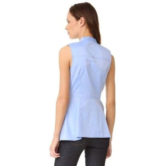 DEREK LAM 10 CROSBY Blue Cotton Sateen Button Up Peplum Shirt Blouse, Size 8 - Picture 4 of 12